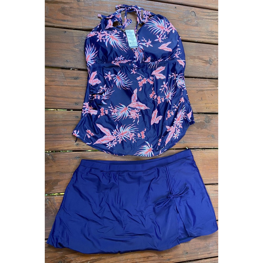 Summer Mae Two Piece Halter Tankini Swimsuit Midnight Maple XXL 2XL NEW